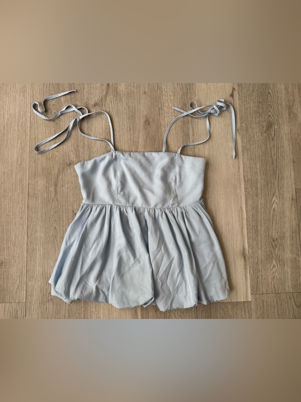 Listicle Women’s Light Blue Babydoll Smocked Top Tie Sleeves Size Small